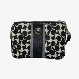 Coach Black Chelsea Heritage Stripe White & Gray Wristlet/Pouch
